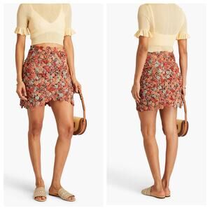 ULLA JOHNSON Ariella Handmade Multicolor Floral Asymmetrical Mini Skirt Size XS